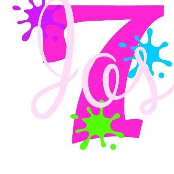 Number 7 Paint Themed Birthday Paint Splats Drops Palette  Cut Cutting File - Contains : SVG. DXF, Silhouette Cut FIle v2 & v3 and Jpg