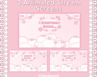 Animated Twitch Screens – Pink Clouds, Hearts, Bows (MP4 Download)