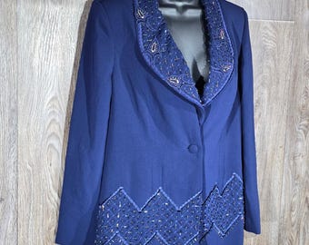 Justin Taylor Damen Perlen verziert formale Blazer-Jacke blau Gr. 10