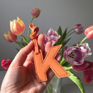 Dije de bolso de cuero personalizado con inicial: llavero de cabra francesa hecho a mano, regalo del alfabeto con nombre para ella o él