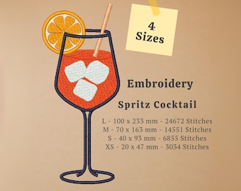 Archivo de bordado de cóctel Orange Spritz | Refrescante motivo de cóctel de verano para tu máquina de bordar | Patrón de bordado de cóctel