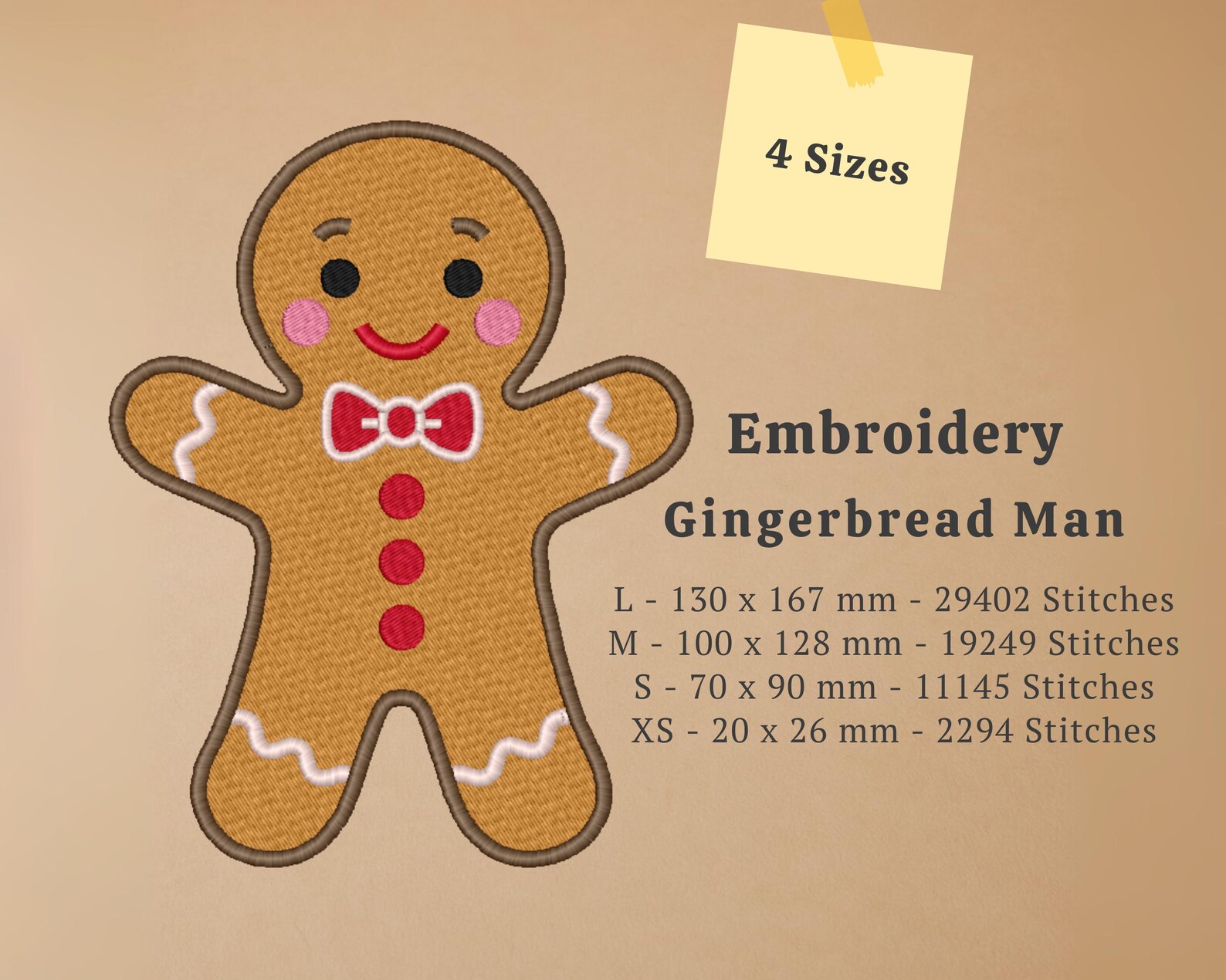 Gingerbread Man Embroidery Design | Christmas Gingerbread With Bow ...