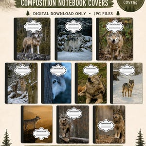 Wolf-Notizbuch-Cover-Bundle | GoodNotes | Druckbare JPEG-Dateien | Digitale Journal-Cover | Schulhefte |