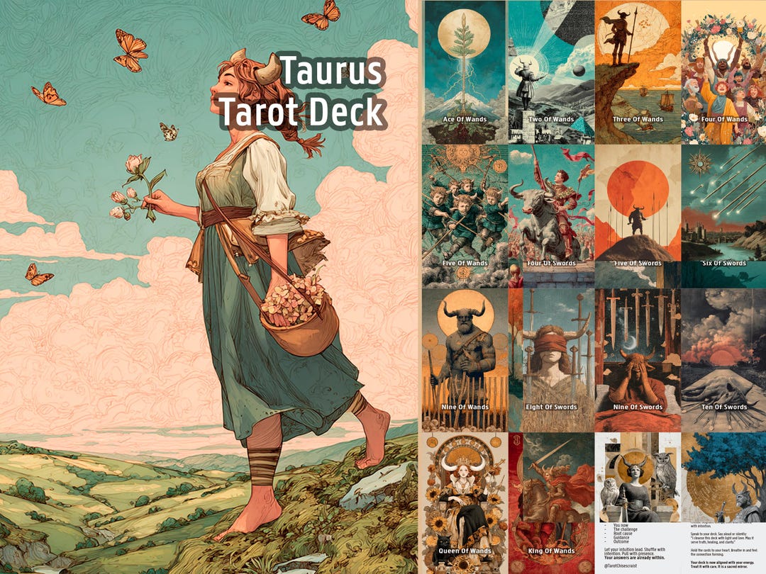 Taurus Tarot Deck: Medieval Astrology, Earth Energy (digital Printable ...
