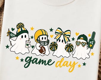 Green Bay Halloween PNG, Football Ghost graphic, Game Day dtf, Green Gold Football PNG, Spooky Season Football, Wisconsin Football PNG