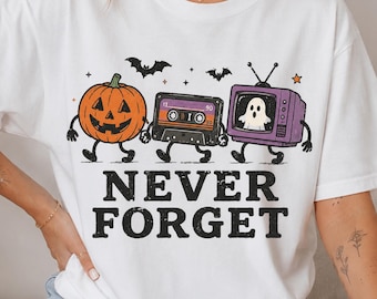 Nunca olvides Halloween PNG, Calabaza de cinta de casete de TV retro, Descarga digital nostálgica de los 90, Gráfico vintage divertido, Arte instantáneo para camisetas PNG