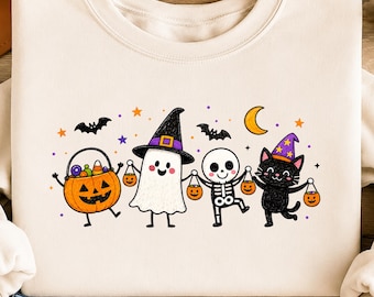 Dibujos de Halloween PNG, Truco o trato PNG, Lindo fantasma Calabaza Esqueleto Gato PNG, Diseño de camiseta de Halloween para niños, Sublimación de Halloween para niños pequeños
