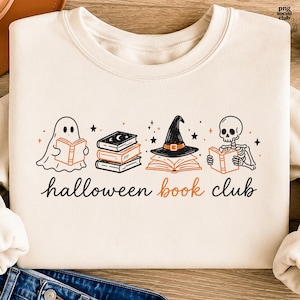 Halloween Book Club PNG, Spooky Book Club PNG, Coastal Halloween PNG, Black Orange Purple Graphic, Ghost Reader Shirt Design