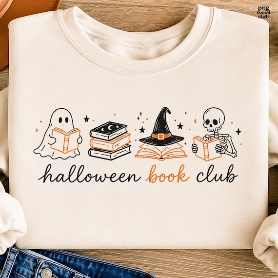 Halloween Book Club PNG, Spooky Book Club PNG, Coastal Halloween PNG, Black Orange Purple Graphic, Ghost Reader Shirt Design