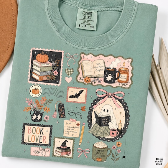 Halloween Book Club Collage Png, Bookish Stamp Png, Librarian Scrapbook Png, Grandma Core Bookworm Png,  Antique Book Lover Gift