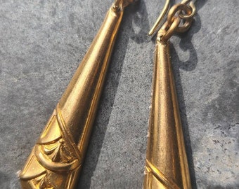 Vintage Art Deco Style Brass Drop Earring ~ Vintage Drop Earring