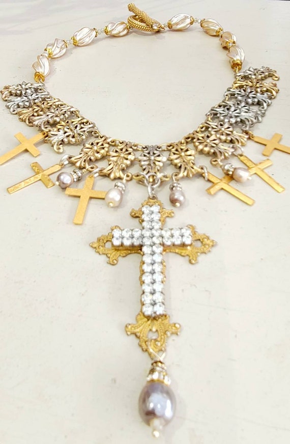 Statement Cross Crucifix Necklace ~ Runway ~ Red … - image 2