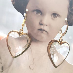 Feeling the Love ~ Antique Art Deco Crystals ~ Crystal Heart Earrings, Cut Crystal Heart,  Valentine&#39;s Day, Gift for her, 3 styles,