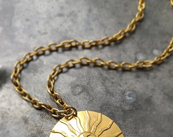 Goregous Gold SUN Necklace, Solar Eclispe Necklace, gold plated Cable Chain Necklace ~Summer~ Vintage Chain ~24"