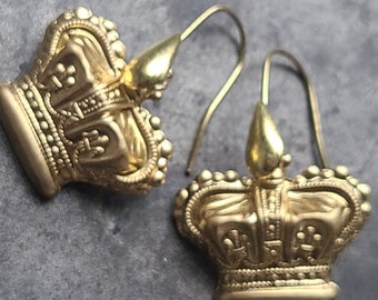Crown me Queen ~ gold plated crown stamping Drop Earring ~ 10k plated hook Earring