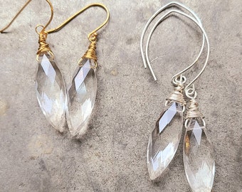 Long Quartz Crystal Earrings ~ pointed crystal ~ Clear long crystal earrings ~ 2 finishes