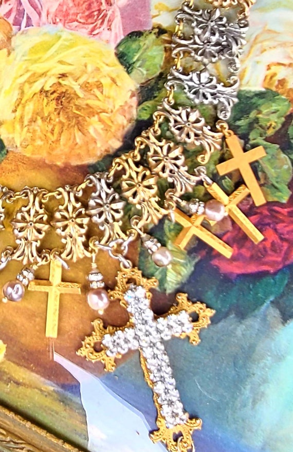 Statement Cross Crucifix Necklace ~ Runway ~ Red … - image 9