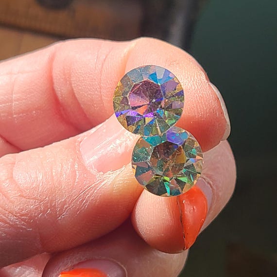 Antique Swarovski Stud Earring, Aurore Boreal Crystal Silver