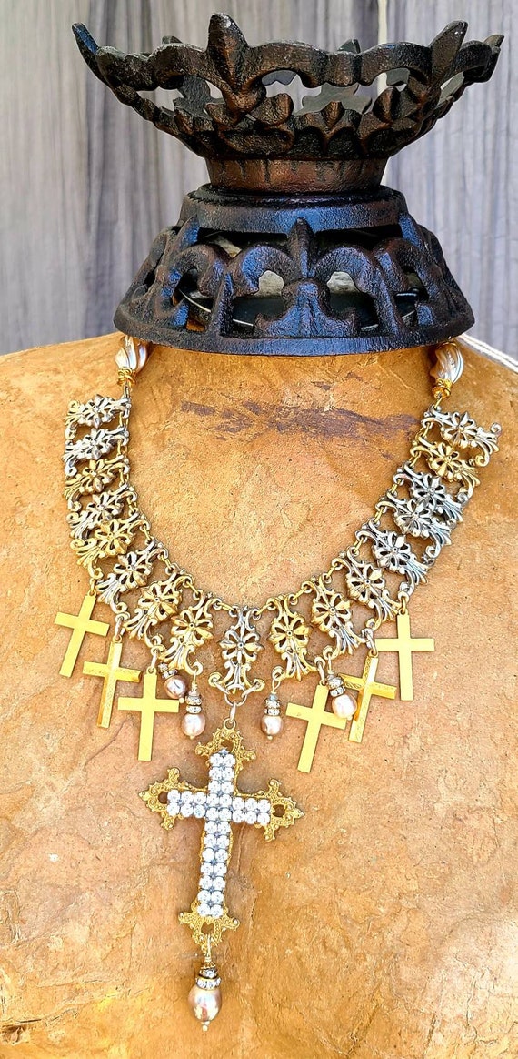 Statement Cross Crucifix Necklace ~ Runway ~ Red … - image 5