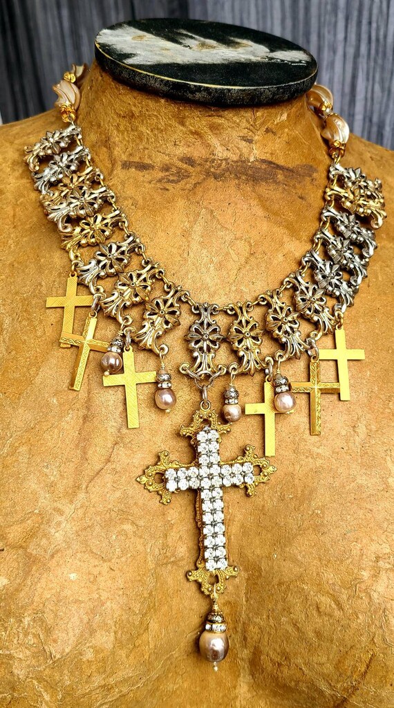 Statement Cross Crucifix Necklace ~ Runway ~ Red … - image 6