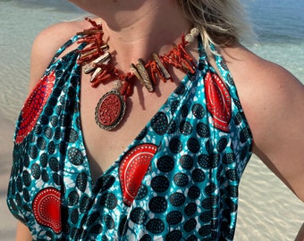 Vitamin Sea ~ Red coral and Vintage Cinnabar necklace ~ one of a kind summer statement necklace ~ feel like a mermaid