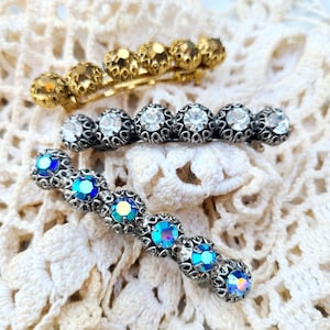 SO Sweet and Colorful, Vintage Rhinestone Hair Clip - Crystal Barrette, with Filigree Settings
