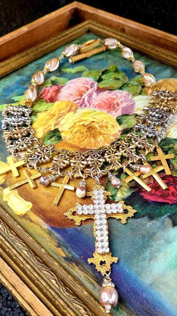 Statement Cross Crucifix Necklace ~ Runway ~ Red … - image 8