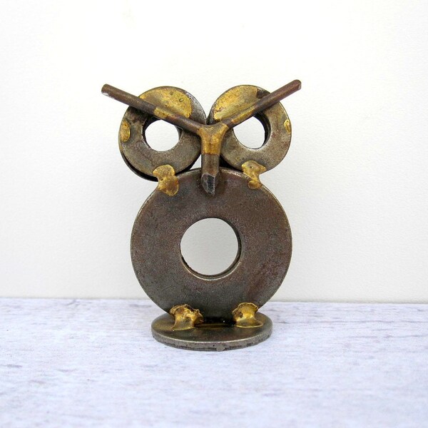 Modern Owl Figurine - Iron Owl Sculpture - Brown Metal