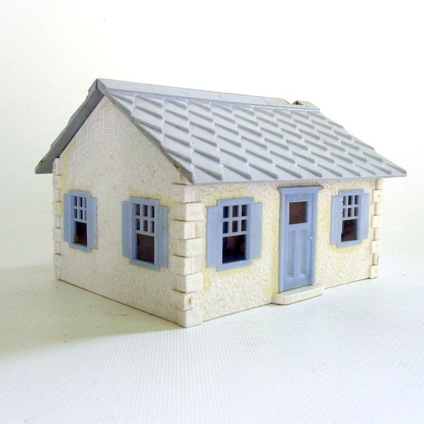 Mid Century Toy Cottage - Little Blue Village House - Pale Pastel Blue and White Cabin