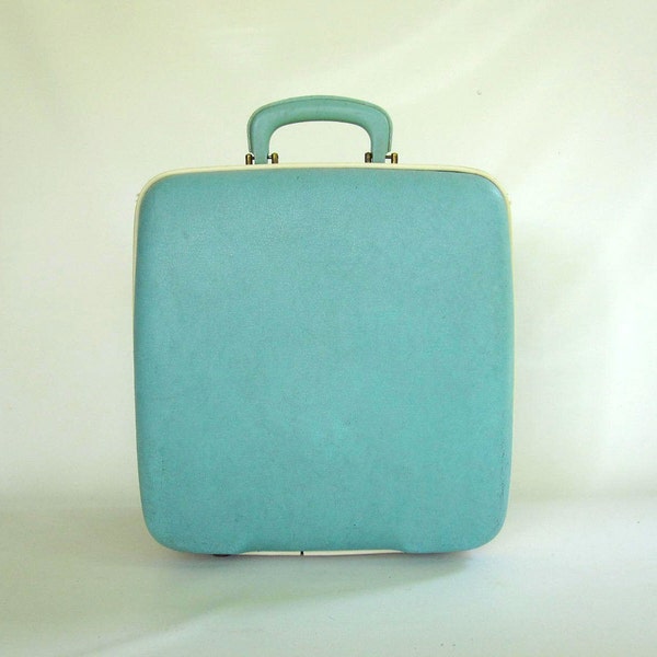 Aqua Blue Luggage - Mid Century Suitcase or Weekender Overnight Carry On Bag - Retro Turquoise Bowling Bag for Travel