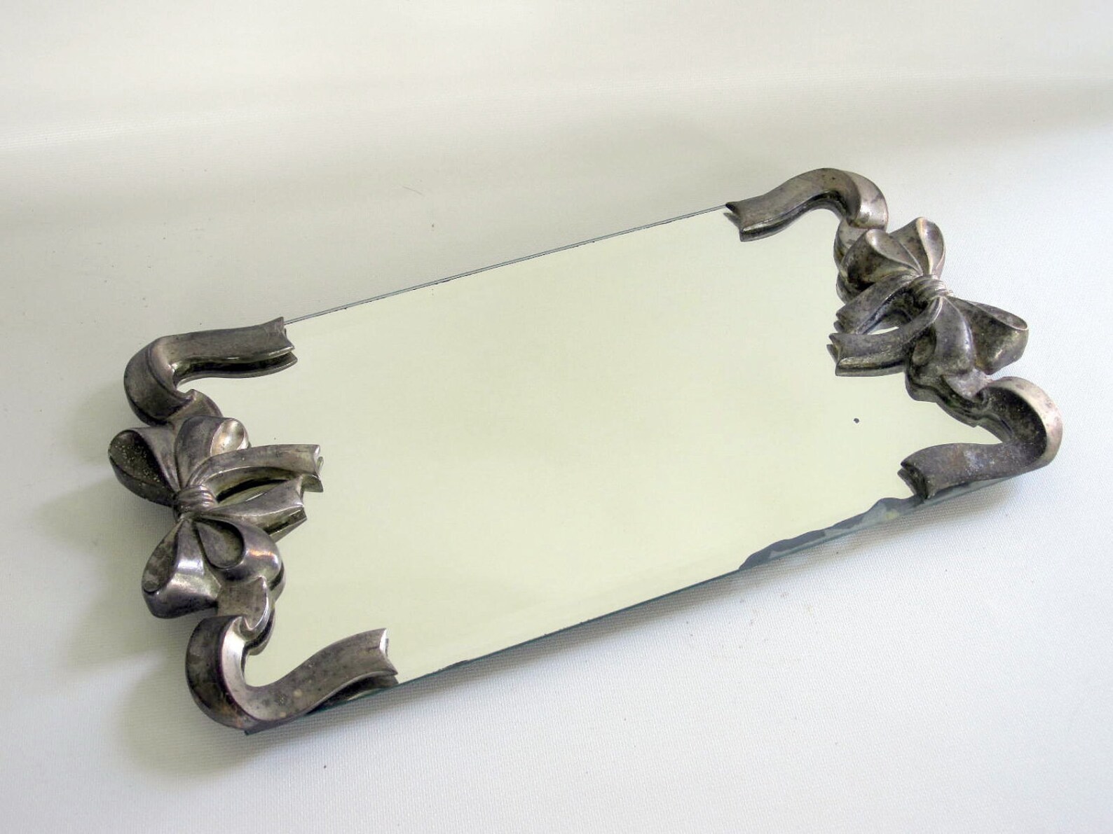 Vintage Vanity Tray Silver Mirror Tray Beveled Mirror Etsy