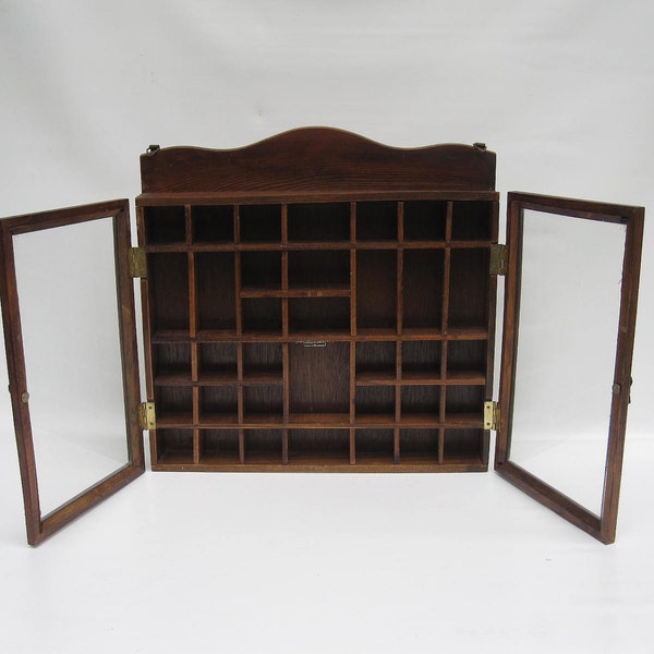 Mid Century Display Case - Wood and Glass Curio Cabinet for Miniatures