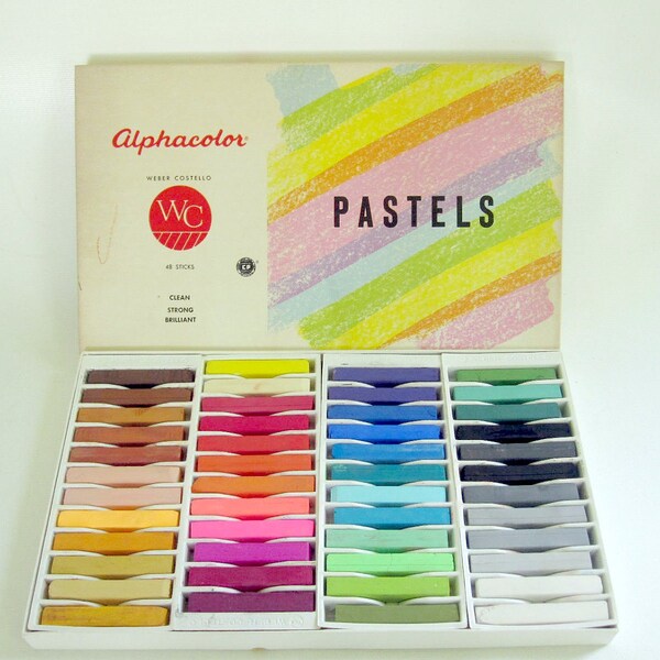 Rainbow Pastel Chalks Unused 48 Sticks - Vintage Art Supply