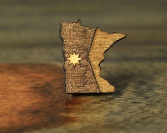 Wooden Minnesota State Lapel Pin | Minnesota New Flag Pin | Minnesota Lapel Pin made from wood