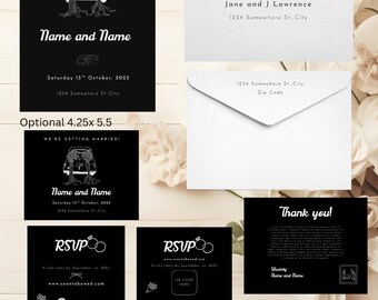 Fun Minimalist Wedding Invitation Suite, Illustration, 4 Colors, Editable Template (Digital Download)