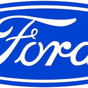 May include: The Ford logo, a blue oval with a white border, features the word "Ford" in a stylized, cursive font. The logo is a well-known symbol of the automotive brand.