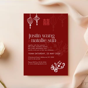 Chinese Tea Ceremony Invitation Template | Editable Asian Wedding Tea Ceremony Printable Invite | Handdrawn Elements | Easy edit on Canva