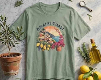 Amalfikusten T-shirt, italiensk sommar citrongrafik T-shirt, Italien semester souvenir t-shirt