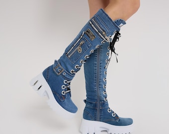 Handgemachte Denim Boots: Recycled Fashion Boots für Damen