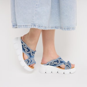 Handmade Denim Sandals for Women | Eco-Friendly Summer Shoes | Stylish & Sustainable Fashion Footwear