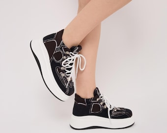 Handmade Denim Platform Boots – Upcycled Jean Design