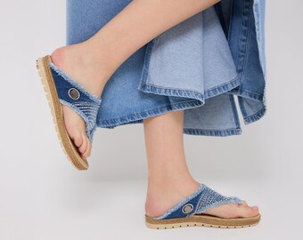 ハンドメイドデニムサンダル：アップサイクルされた環境に優しい夏用フットウェア