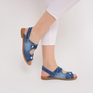Handmade Denim Sandals for Women – Lightweight Summer Shoes, Comfortable Ethical Gift, Timeless Stylish Footwear