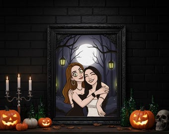 Custom Gothic Portrait, Addams Family Style Portrait, Custom Witchy Family Portrait, Personalized Gift, Personalized Halloween Wall Art