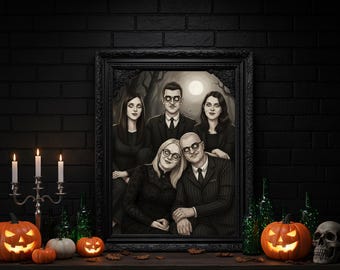 Custom Gothic Family Portrait, Custom Poster Spooky Season, Personalized Halloween Wall Art, Custom Illustrations, Halloween Portrait