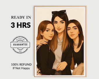 Best Friend Cartoon Portrait, Birthday Gift for Her, Friendship Custom, Faceless Portrait Print, Gift for Bestie, Custom Friendship Gift