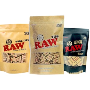 RAW Natural Unrefined Pre-Rolled Filter Tips – 1 Bag of 200 Tips (Bulk Pack)