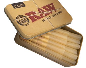 RAW 1 1/4 Pre-Rolled Cones – 20 Pack | Packed in RAW Metal Tin Container