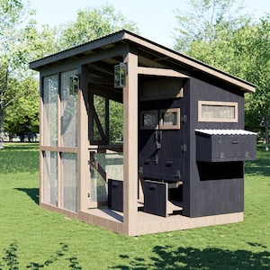Chicken Coop & Run Enclosure Building Plans 4-8 Chickens | Modern Backyard Chicken Coop Storage Small | Digital DIY Manual Guide Blueprint