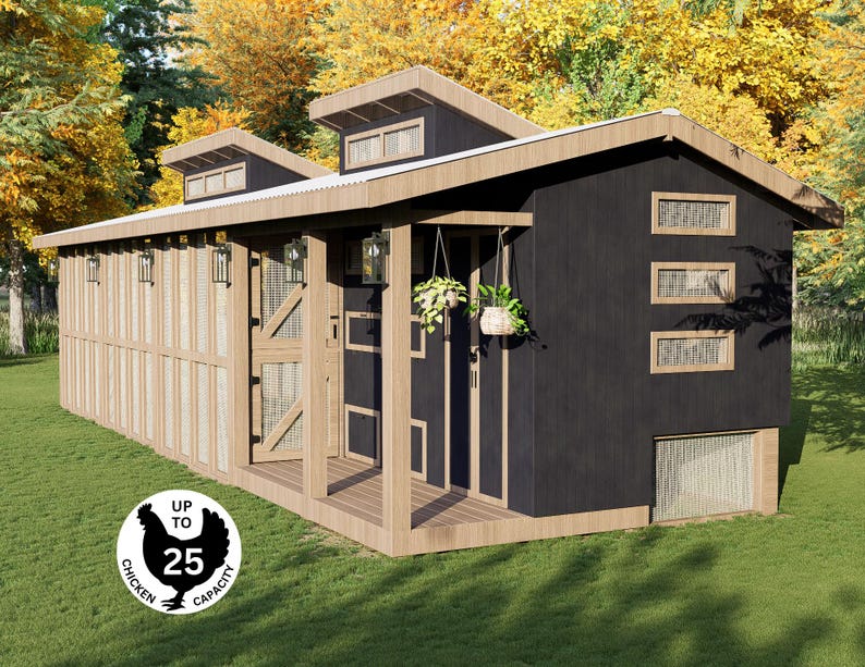 Coop & Run Building Plans 15-25 Chickens | Large Modern Backyard Coop ...
